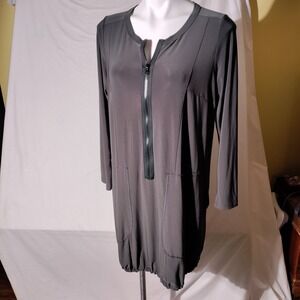 Sun Kim Tunic Top Sz M Gray‎ Lagenlook Stretch Long Sleeve USA - Imperfect